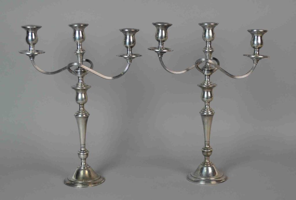 PAIR STERLING 3-BRANCH CANDELABRAS (1 of 1)