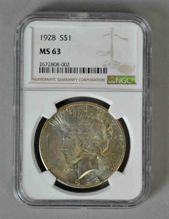 1928 MS-63 PEACE US SILVER DOLLAR COIN (1 of 2)