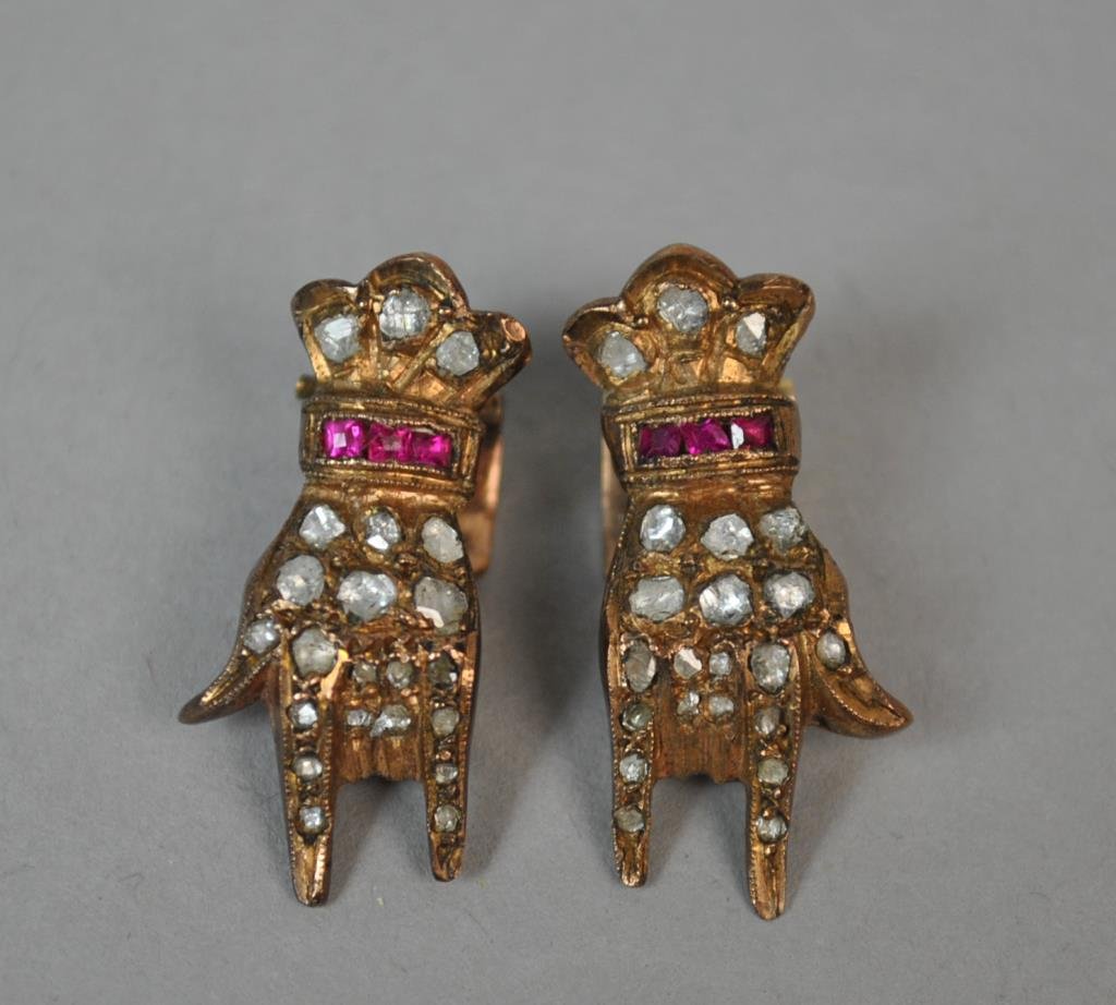 ANTIQUE FRENCH DIAMOND & RUBY HAND-FORM EARCLIPS (1 of 2)