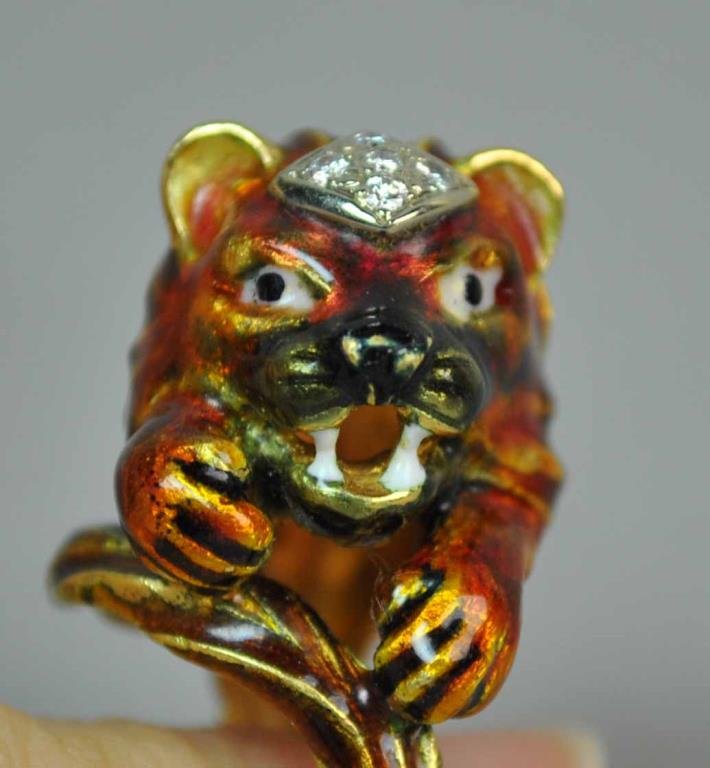 18K ENAMEL & DIAMOND LION RING (1 of 3)