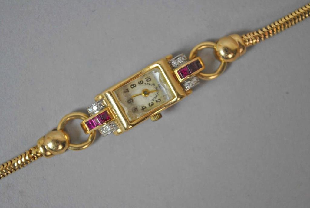 RETRO RUBY & DIAMOND BRACELET WATCH (1 of 2)