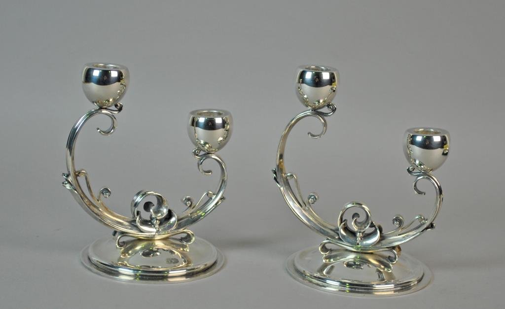 PAIR DANISH MODERN STERLING CANDLE HOLDERS (1 of 2)