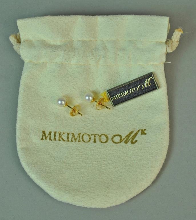 PAIR MIKIMOTO 18K WHITE PEARL STUD EARRINGS (1 of 2)
