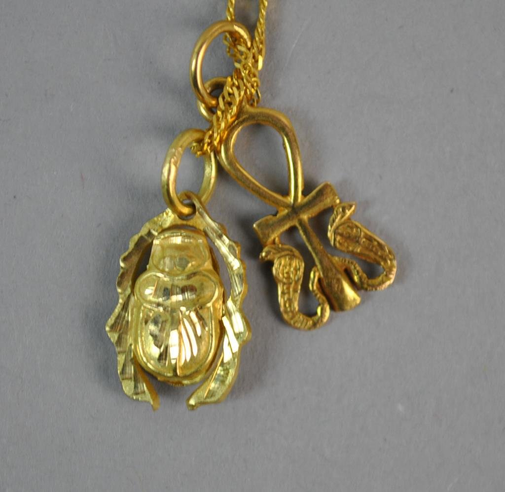 (2) EGYPTIAN 18K SYMBOL PENDANTS & NECKCHAIN (1 of 2)