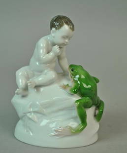 ROSENTHAL FIGURINE - PUTTO WITH FROG: #213, modeled by Richard Forster, 4.75in.