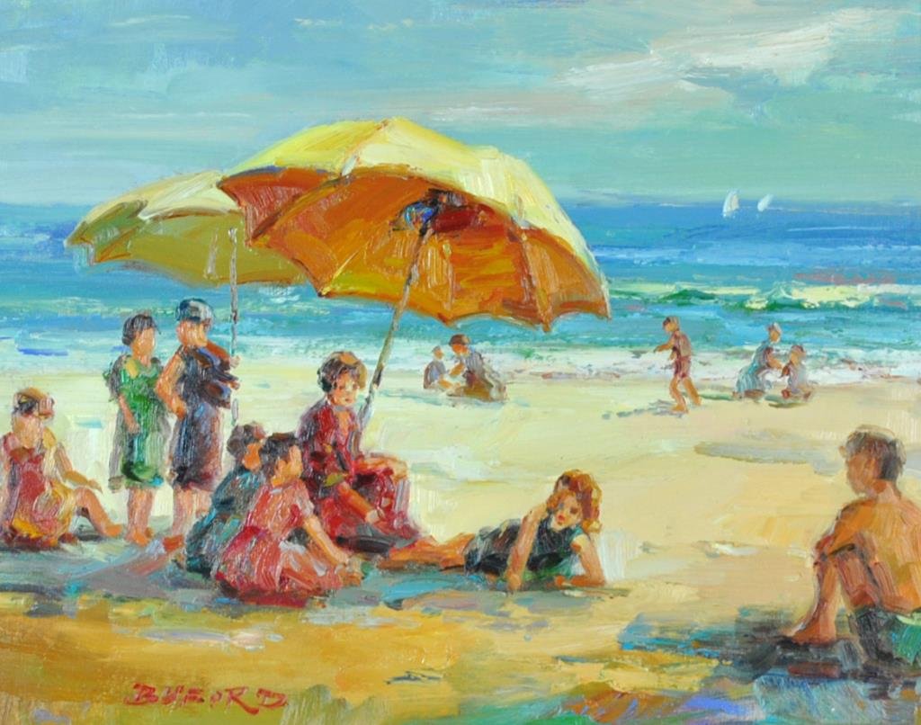 CLAUDE-MARIE BUFORD (French, b.1946): a beach scene, oil on canvas, signed 'Buford' (lower left), 16x20in.