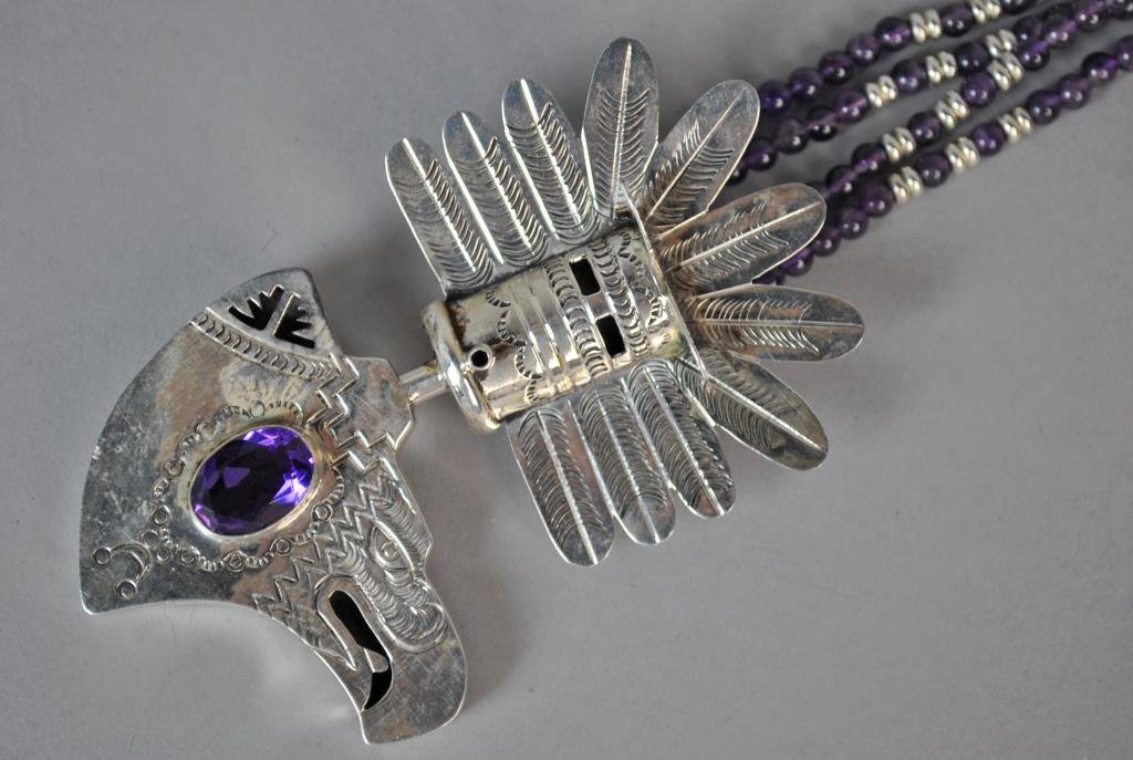 EAGLE KACHINA SILVER PENDANT WITH AMETHYST BEADS (1 of 3)