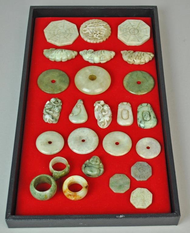 (25) CONTEMPORARY CHINESE CARVED STONE PENDANTS (1 of 2)