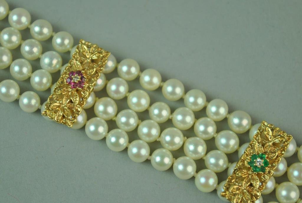 4-STRAND PEARL & GEMSTONE BRACELET (1 of 2)