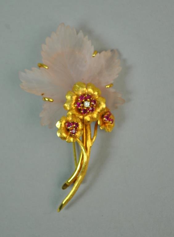 RUBY, DIAMOND & PINK CRYSTAL FLOWER BROOCH (1 of 1)