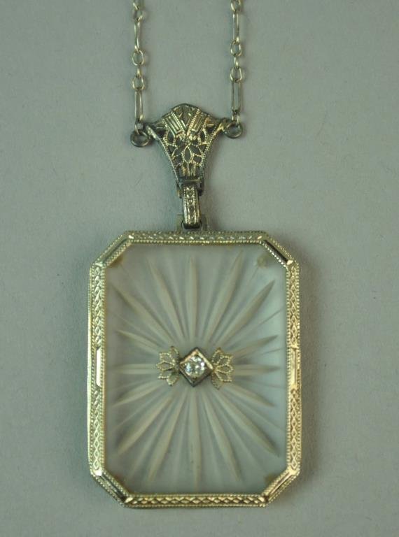 DECO DIAMOND & CRYSTAL PENDANT & 2 MARCASITE PINS (1 of 2)