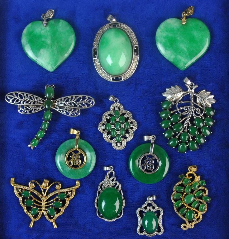 (12) CONTEMPORARY CHINESE GREEN JADE PENDANTS (1 of 3)