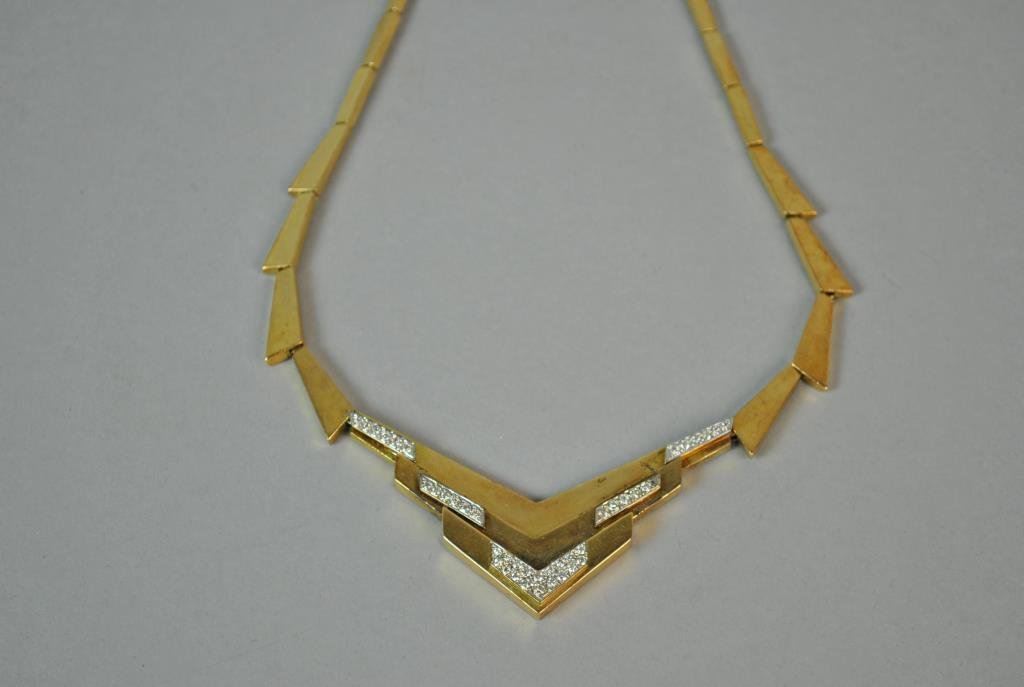 GOLD & DIAMOND DECO STYLE CHEVRON NECKLACE (1 of 3)