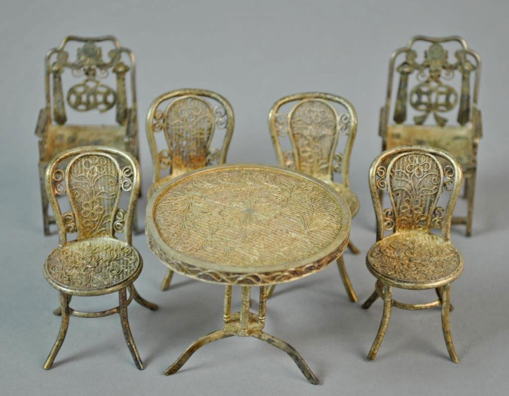 (7) PIECE CHINESE SILVER MINIATURE FURNITURE GROUP (1 of 3)