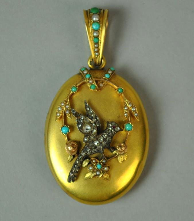 18K VICTORIAN DIAMOND BIRD MOTIF LOCKET PENDANT (1 of 2)