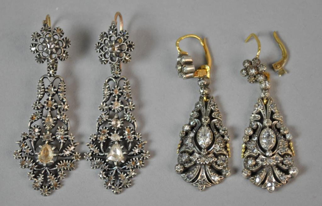 (2) PAIRS OF ANTIQUE NIGHT & DAY DIAMOND EARRINGS (1 of 5)