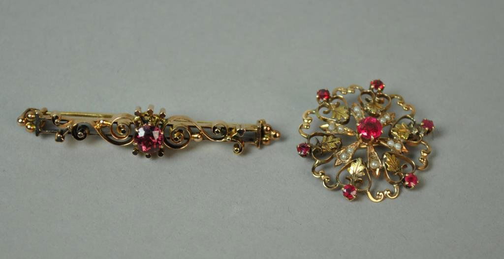 (2) GOLD FILIGREE & RED STONE PINS (1 of 1)