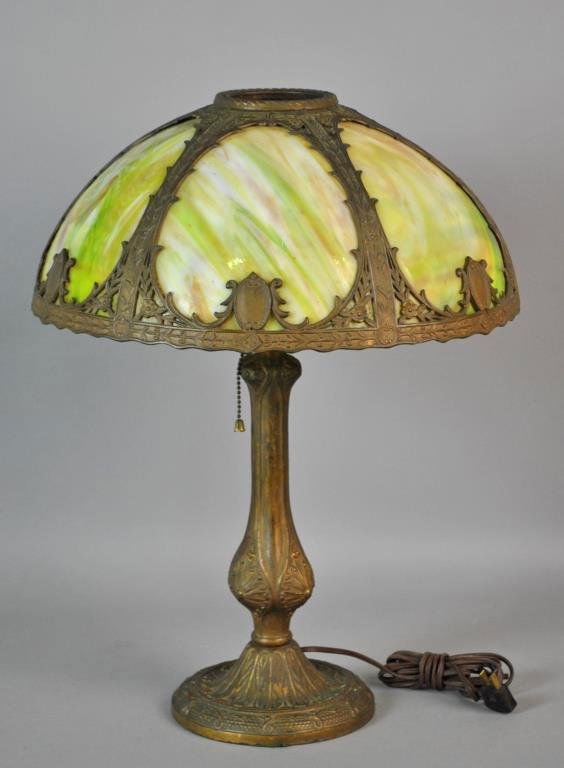 SALEM BROTHERS 6-PANEL SLAG GLASS LAMP (1 of 3)