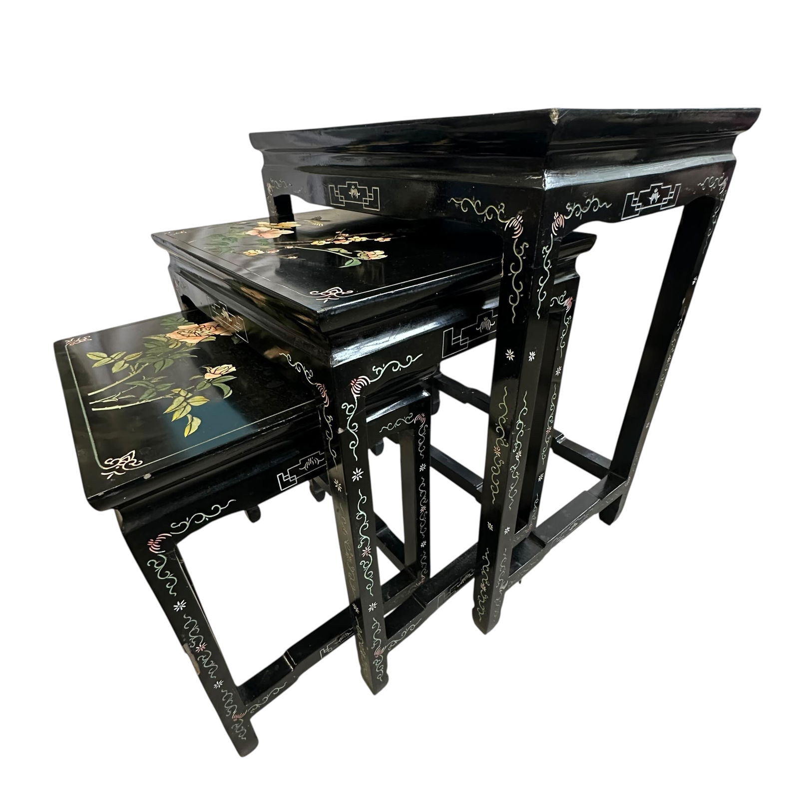 Asian Black Lacquered Nesting Tables Set of 3 (1 of 10)