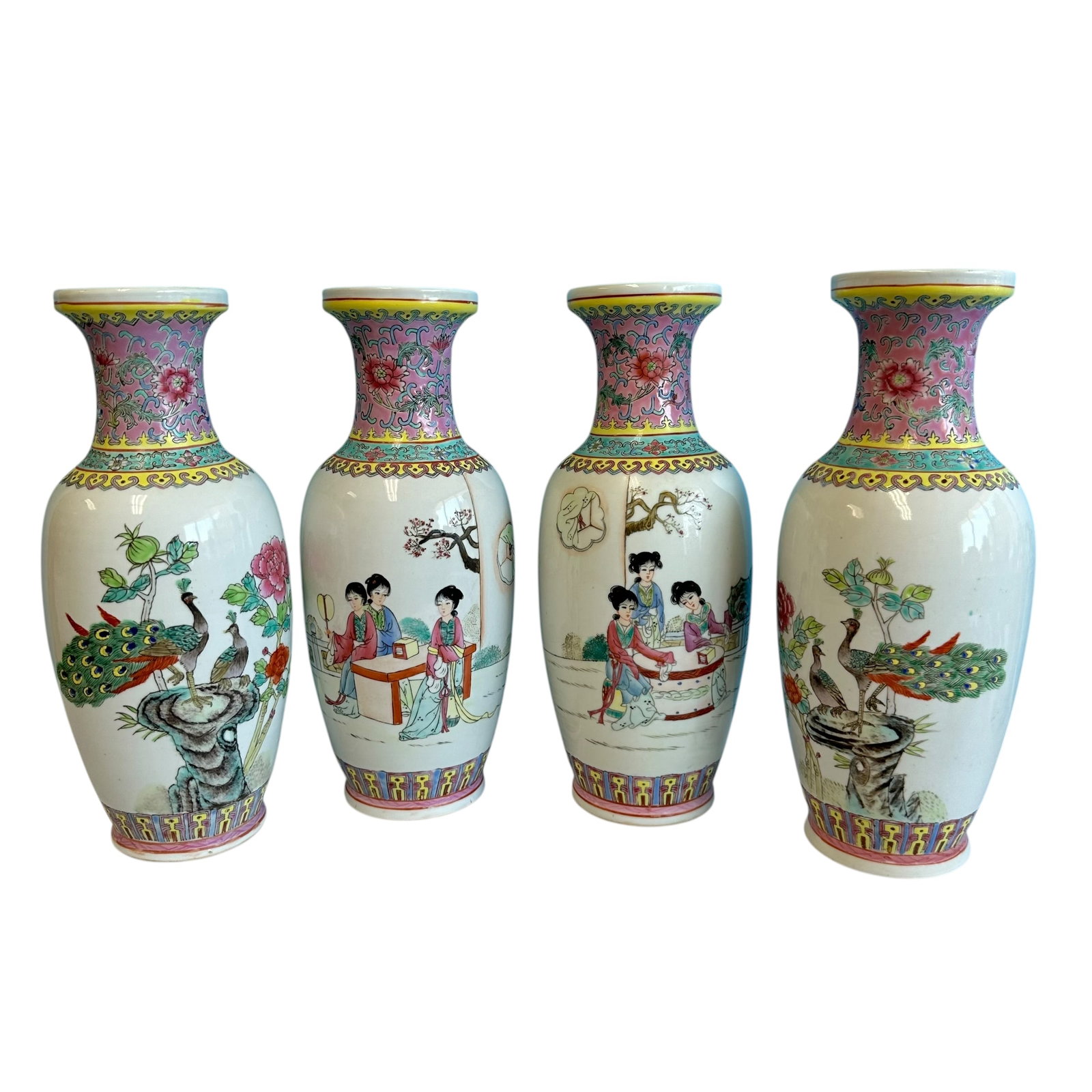4 Chinese Famille Rose Porcelain Vases (1 of 9)