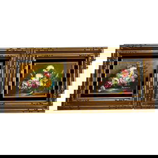 Pair of Still Life Paintings Wood Frames: Pair of Still Life Paintings Wood Frames. Each measures 17.5&rdquo; x 15&rdquo;. The frames were made in Mexico and match. Trimmed in black velvet.