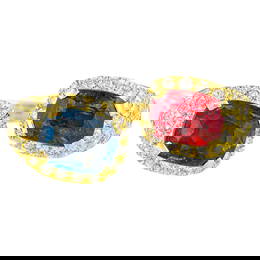 Stunning Blue and Red Spinel Ring Diamonds 4.00 Carats 18K Yellow Gold