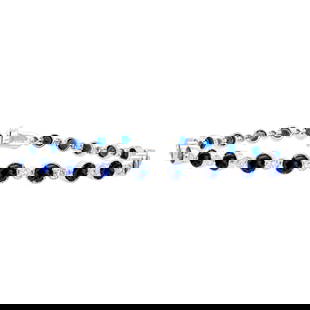 Exceptional Sapphire Bracelet Diamonds 6.00 Carats 18K White Gold: Accompanied by Gemological Appraisal by GIA GG/AJP Appraised value: $5,800 All gemstones are natural in origin Blue Sapphires = 5.34 ct Cut: Round Diamonds = 0.66 ct Color: E-G, Clarity: VVS-VS Metal: