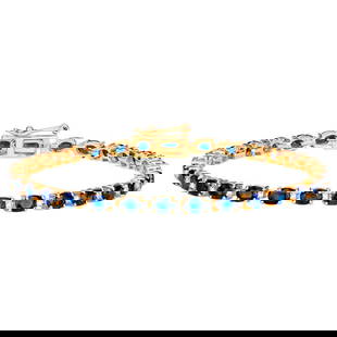 Stunning Blue Sapphire Bracelet 6.30 Carats 10K Yellow Gold: Accompanied by Gemological Appraisal by GIA GG/AJP Appraised value: $3,200 All gemstones are natural in origin 32 Blue Sapphires = 6.14 ct 32 Diamonds = 0.16 ct Metal: 10K Yellow Gold Length: 7 Inches