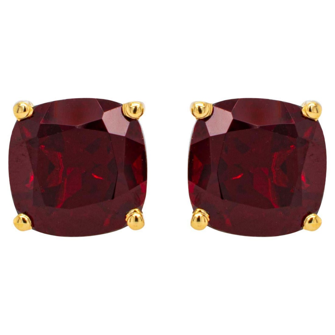 Exceptional Garnet Earrings 3.00 Carats 24K Yellow Gold Plated Sterling Silver: Accompanied by Gemological Appraisal by GIA GG/AJP Appraised value: $420 All gemstones are natural in origin 2 Cushion Cut Garnets = 3.00 ct Metal: 24K Yellow Gold Plated Sterling Silver Dimensions: 7