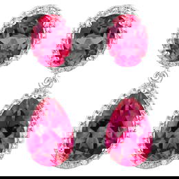 Hot Pink Topaz Earrings Diamond Setting 11.35 Carats Total