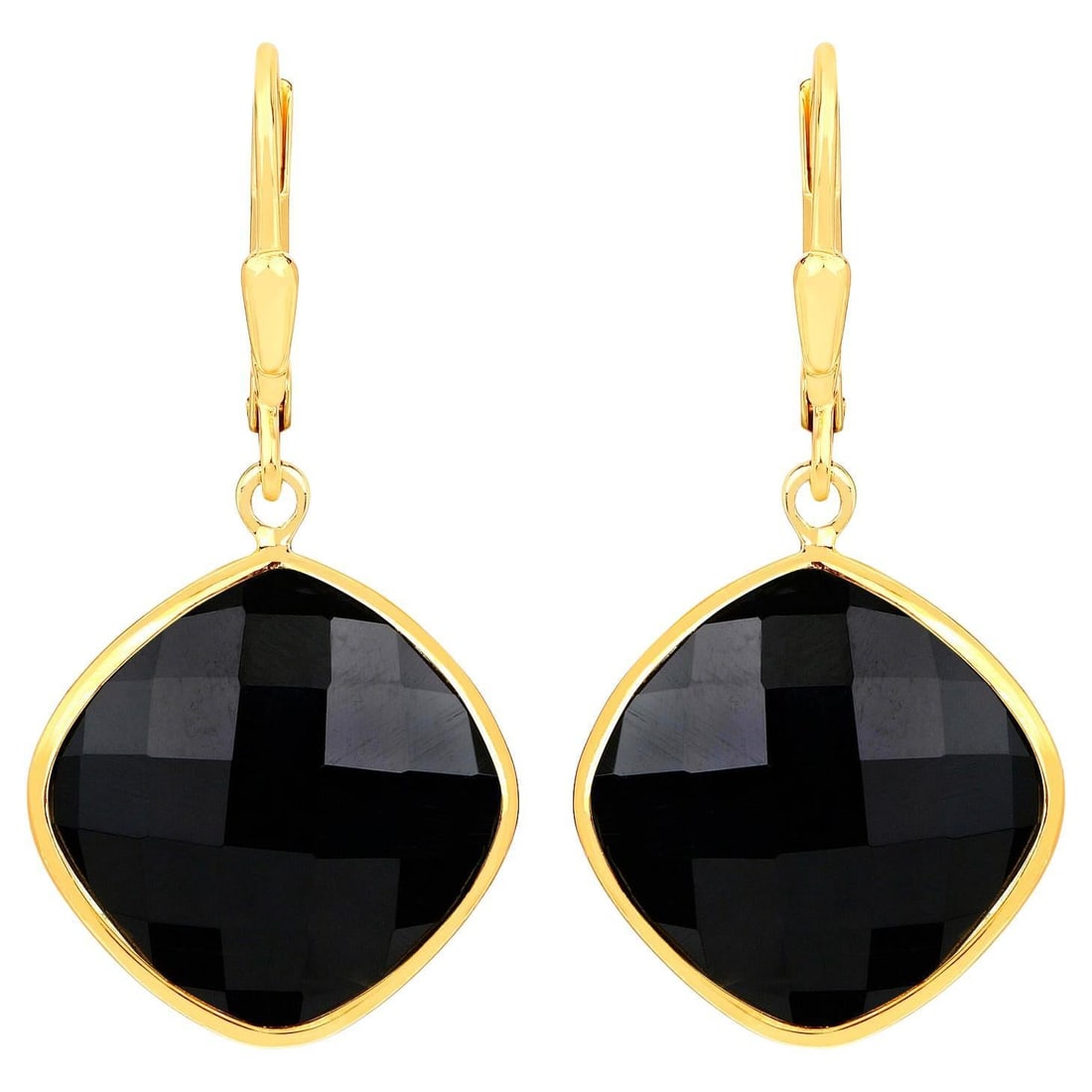 Black Onyx Dangle Earrings 19.5 Carats 18K Yellow Gold Plated Sterling Silver (1 of 4)