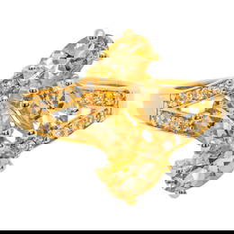 Beryl Bypass Ring Zircon Setting 1.75 Carats 24K Yellow Gold Plated Silver