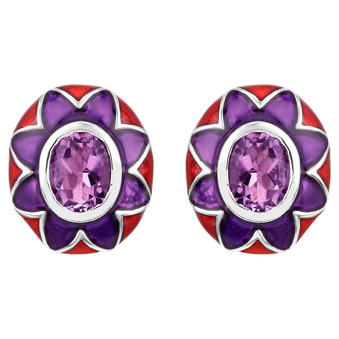 Natural Amethyst Floral Enamel Earrings 2.3 Carats (1 of 6)