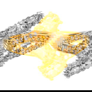 Beryl Bypass Ring Zircon Setting 1.75 Carats 24K Yellow Gold Plated Silver: Accompanied by Gemological Appraisal by GIA GG/AJP Appraised value: $550 4 Yellow Beryls = 1.60 ct 20 White Zircons = 0.15 ct Metal: 24K Yellow Gold Plated Sterling Silver Ring Size: 7 US Resizing on