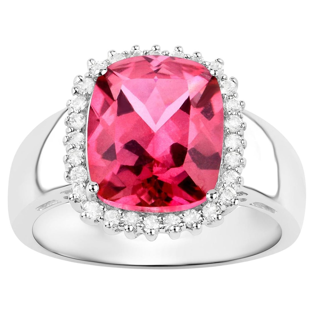 Hot Pink Topaz Ring White Topaz Halo 4.4 Carats (1 of 4)