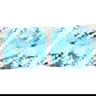 Blue Topaz Stud Earrings 6.8 Carats Rhodium Plated Silver: Accompanied by Gemological Appraisal by GIA GG/AJP Appraised value: $450 All gemstones are natural in origin Gemstones: Blue Topazes Total Carat Weight = 6.80 ct Total Quantity = 2 Gemstones Metal: