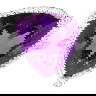 Trillion Cut 8.15 Carat Amethyst Ring With White Topaz: Accompanied by Gemological Appraisal by GIA GG/AJP Appraised value: $450 Trillion Cut Amethyst = 8.15 ct 5 White Topazes = 0.12 ct Metal: Rhodium Plated Brass Ring Size: 6 US Resizing on request