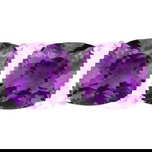 Amethyst Stud Earrings 5.20 Carats Rhodium Plated Sterling Silver: Accompanied by Gemological Appraisal by GIA GG/AJP Appraised value: $400 All gemstones are natural in origin 2 Cushion Amethysts = 5.20 ct Metal: Rhodium Plated Sterling Silver Dimensions: 9 x 9 mm 