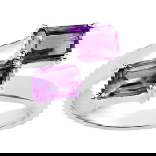 Natural Amethyst Bypass Ring 2.04 Carats: Accompanied by Gemological Appraisal by GIA GG/AJP Appraised value: $400 All gemstones are natural in origin 2 Amethysts = 2.04 ct Metal: Rhodium Plated Sterling Silver Ring Size: 9 US Resizing on