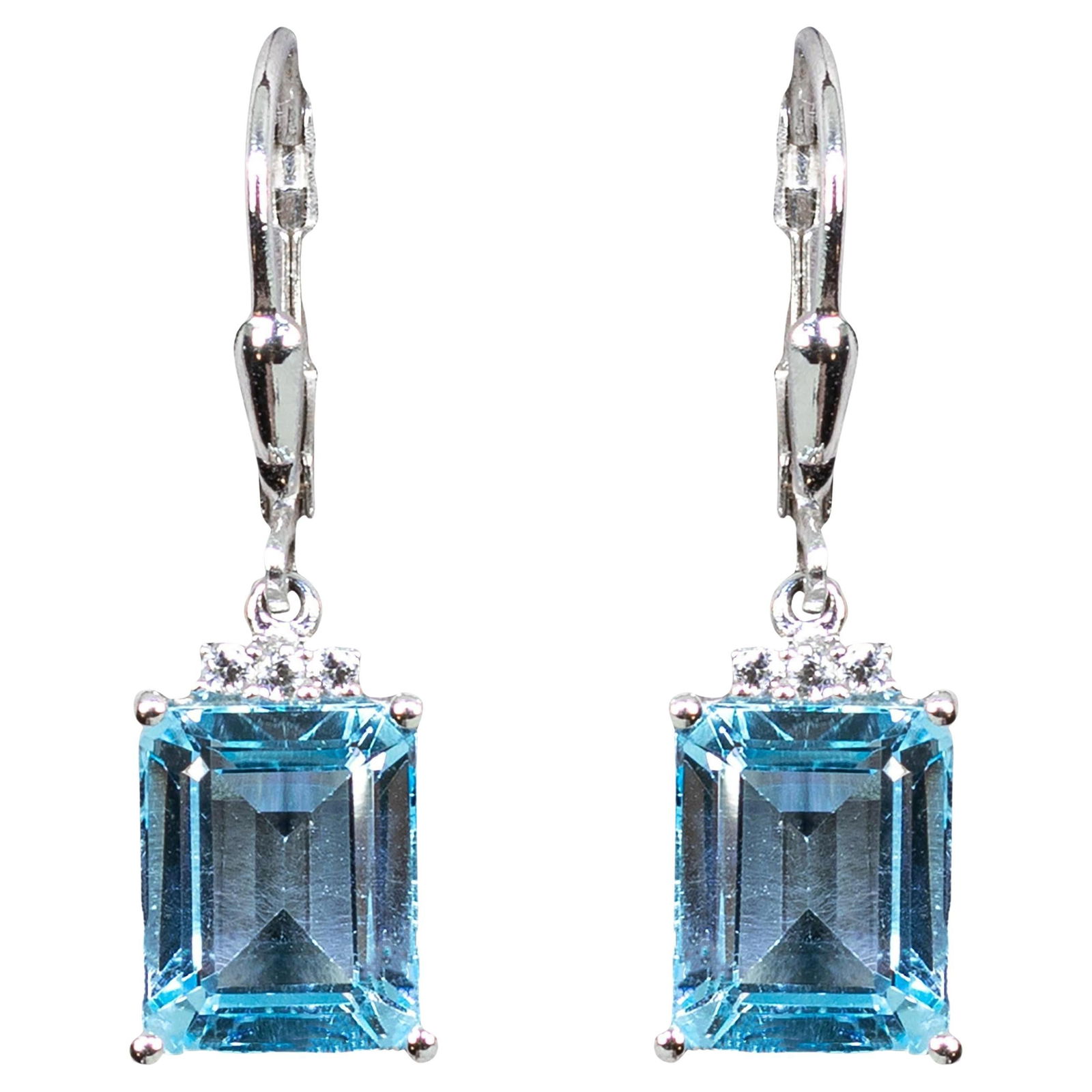 Blue Topaz Dangle Earrings White Topaz 7.9 Carats Sterling Silver (1 of 4)