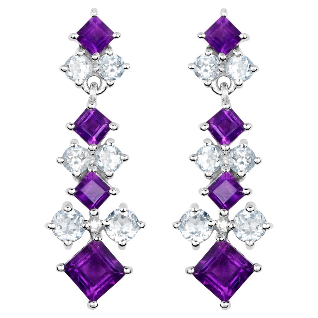 Natural Amethyst and Blue Topaz Chandelier Earrings 5 Carats: Accompanied by Gemological Appraisal by GIA GG/AJP Appraised value: $650 All gemstones are natural in origin Gemstones: Amethysts, Blue Topazes Total Carat Weight: 5.00 ct Cut = Mixed Cut Total Quanti