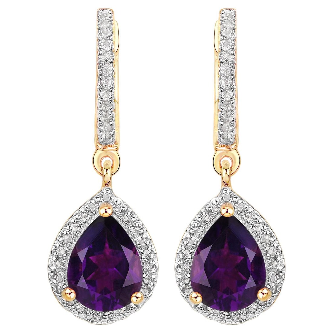 Amethyst Dangle Earrings White Topaz 2.28 Carats 18K Yellow Gold Plated Silver (1 of 7)
