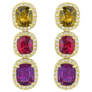 Rare Natural Multicolored Spinel Earrings Diamond Halo 8.50 Carats 18K Gold