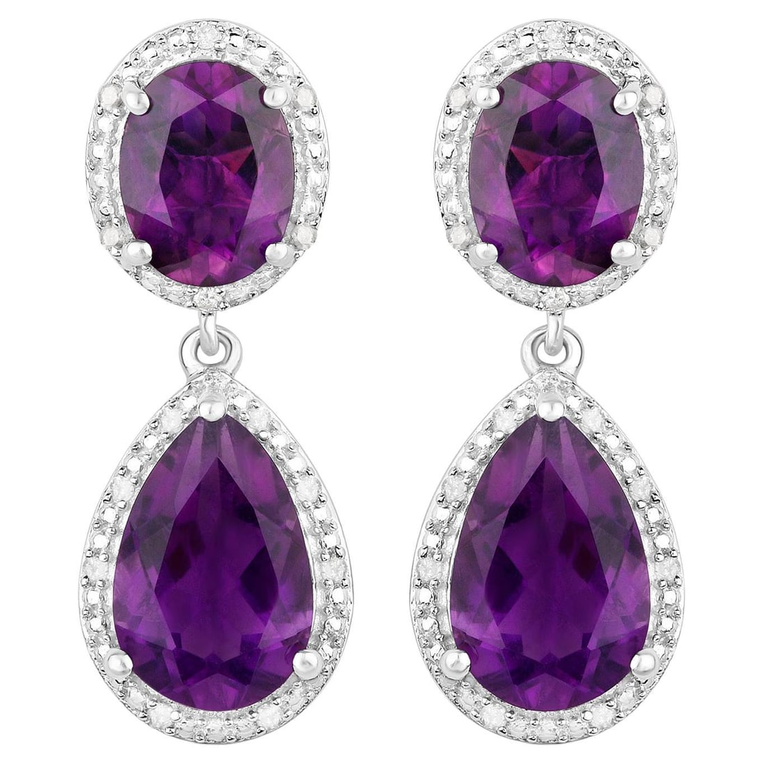 Natural Amethyst Dangle Earrings With Diamonds 8.45 Carats Total (1 of 5)