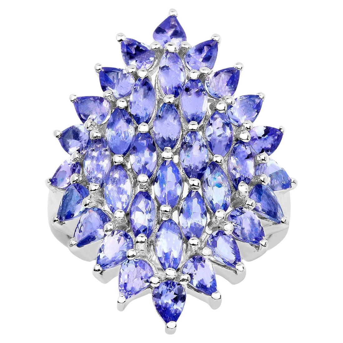 Tanzanite Cluster Ring 5.05 Carats Sterling Silver (1 of 5)