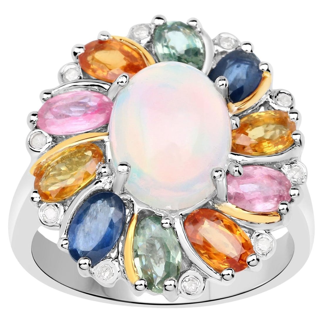 Ethiopian Opal Floral Cocktail Ring Multicolor Sapphires Diamonds 3.95 Carats (1 of 5)