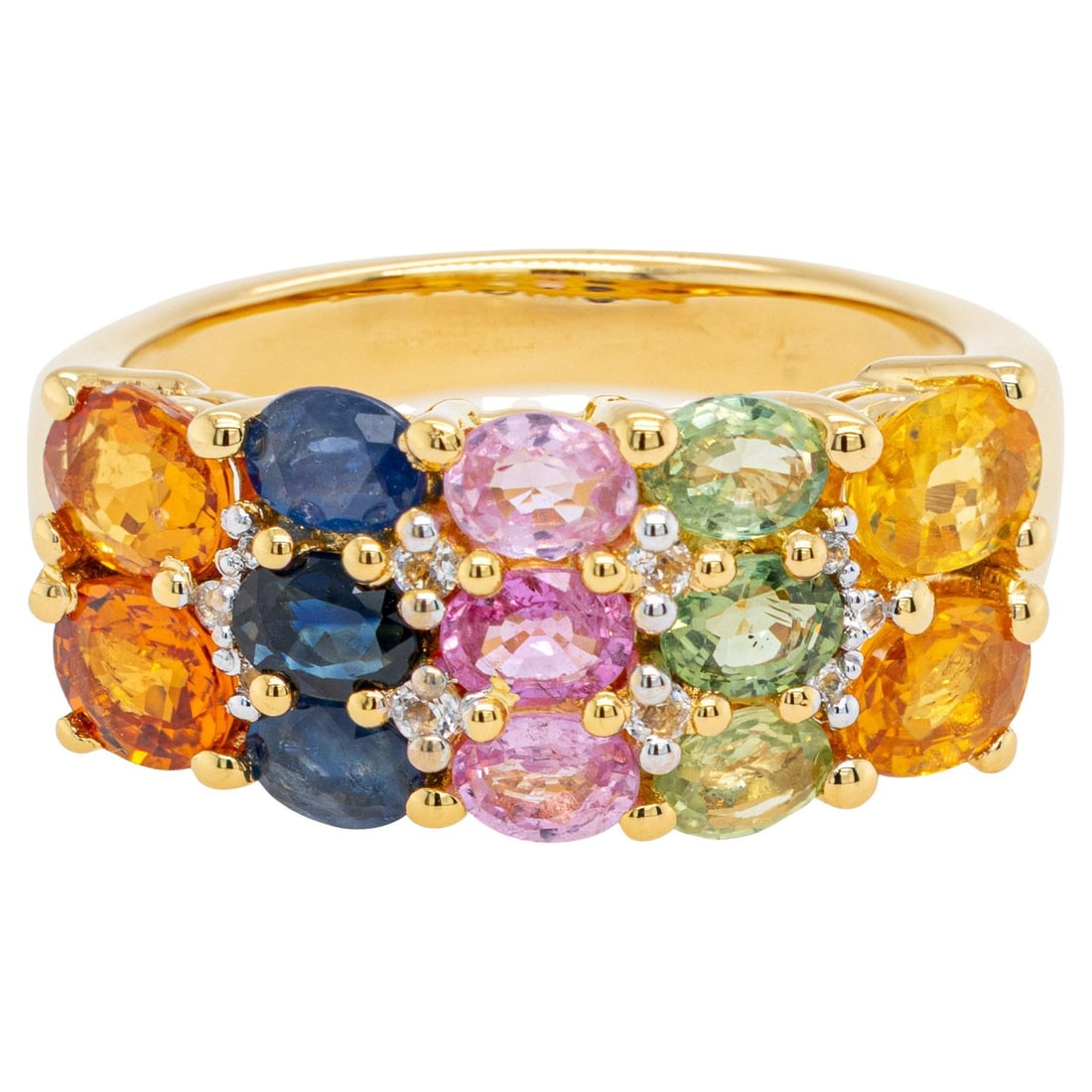 Multicolor Sapphire Cluster Ring Topaz 3.26 Carats 14K Yellow Gold Plated Silver (1 of 5)