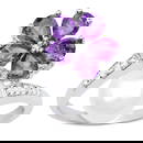 Amethyst and Pearl Bypass Flower Ring With White Zircons