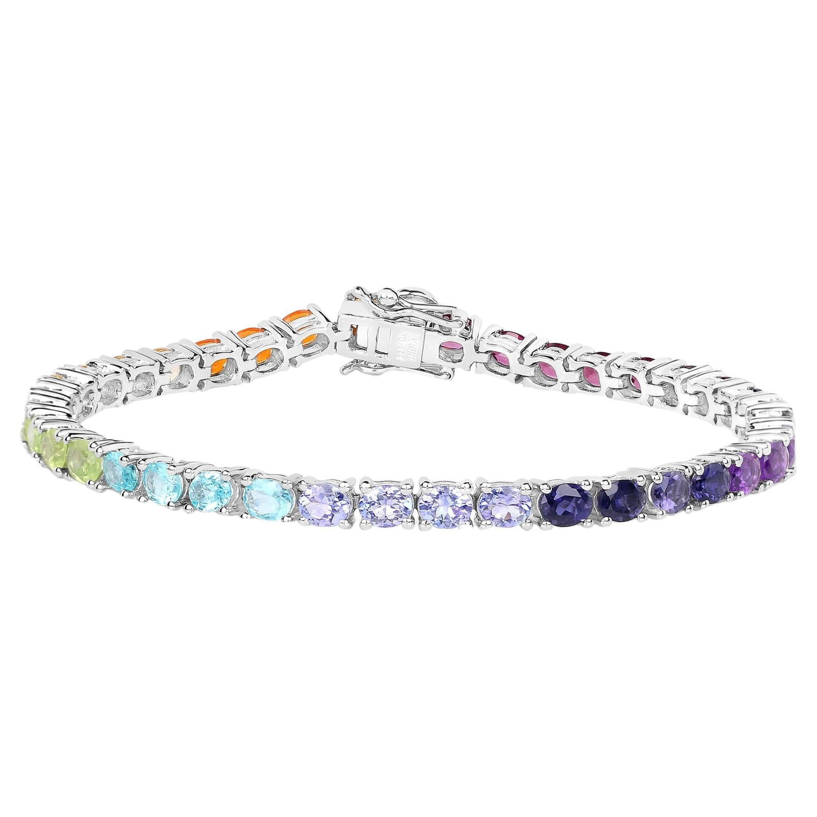 Natural Multi Stone 12 Carat Rainbow Tennis Bracelet Set In Silver (1 of 8)