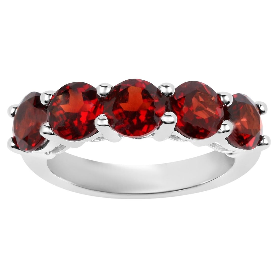 Natural Red Garnet Five Stone Ring 3.75 Carats Sterling Silver (1 of 4)